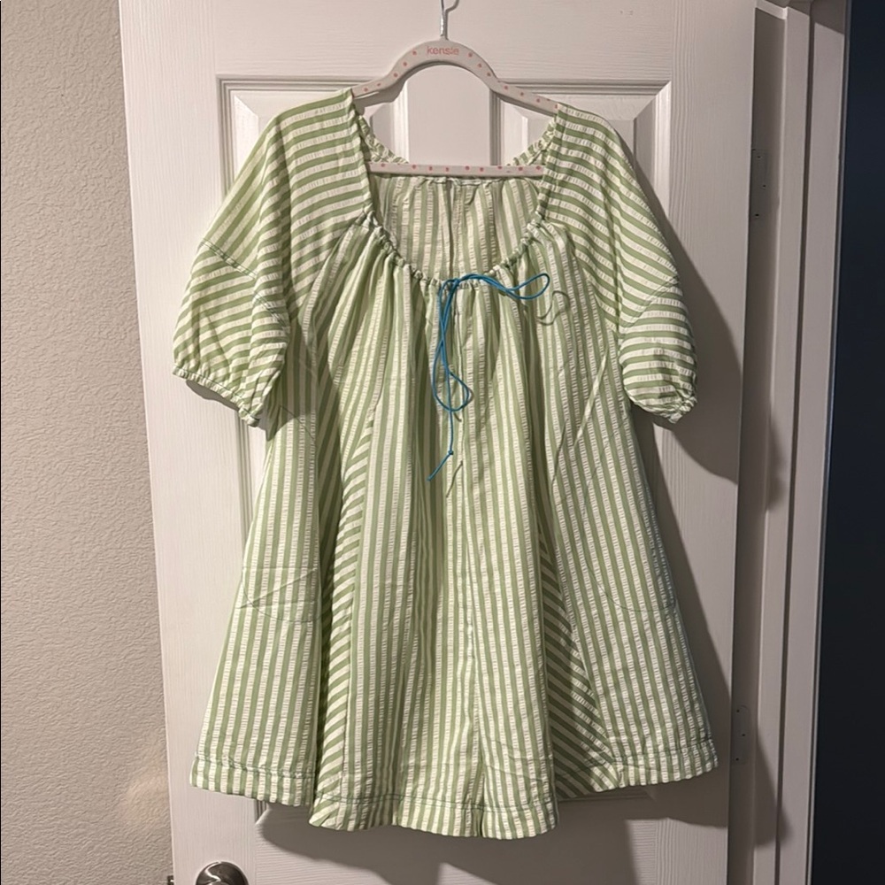 Green Striped Dress with Blue Accent